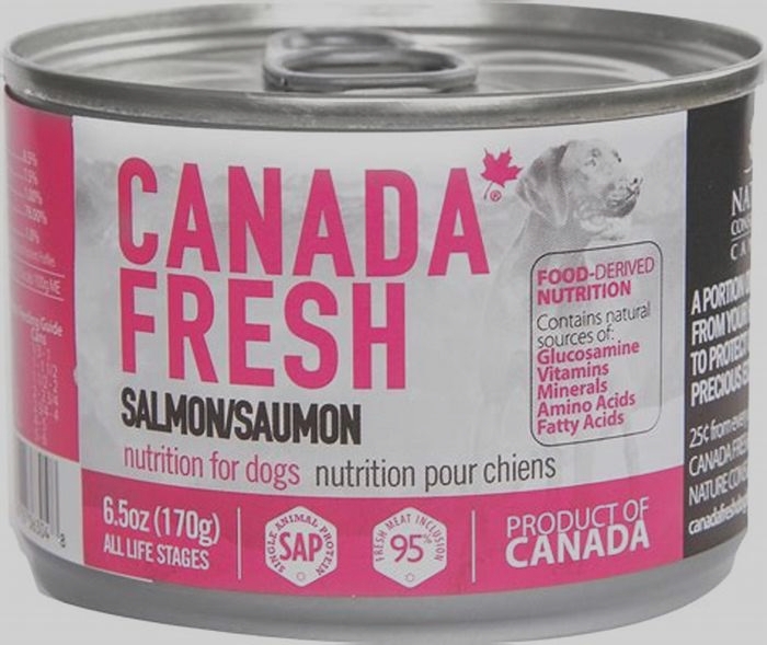 salmon dog food tin